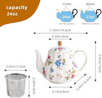 Floral Small Teapot With Infuser，24oz Ceramic Tea Pot for Blooming Loose Leaf Tea, Coffee,Milk (Multicolor Floral) - Image 2