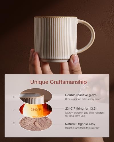 famiware Coffee Mug Set for 4, Star 12 oz Catering Mugs Cup Set with Handle for Coffee, Tea, Cocoa, Milk - Ceramic Stoneware Drinkware Set, Cappuccino White (Pack of 2) - Image 6