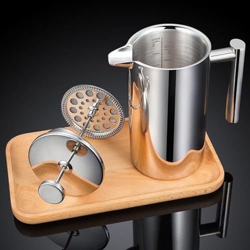 Stainless Steel French Press Coffee Maker, Double Wall Insulated Rustproof for Camping Office Home with U Shaped Spout No Drip (1000ml) - Image 2