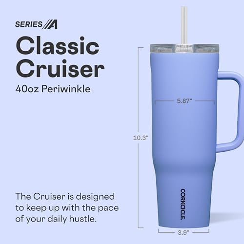 Corkcicle Cruiser Tumbler with Handle & Straw, 40 oz, Periwinkle - Image 2
