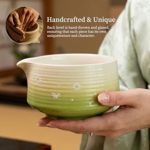6 Pcs Matcha Whisk Set, Includes Matcha Bowl, Whisk and Holder, Bamboo Scoop and Spoon, Stainless Steel Sifter – Premium Matcha Tea Set for Beginners & Tea Lovers, Daisy - Image 2