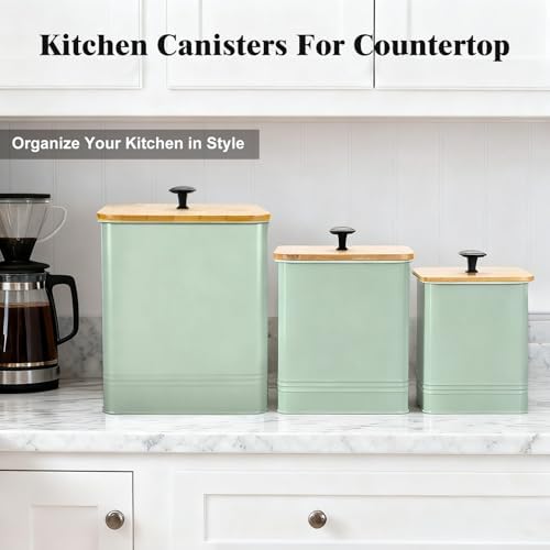 Kitchen Canisters Set of 3, Metal Flour Sugar Storage Containers with Airtight Lids-Canisters Sets for Kitchen with Customizable Chalkboard Labels & Marker Pen-Spice, Coffee Storage Jars(Saga Green) - Image 3