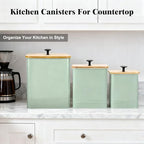 Kitchen Canisters Set of 3, Metal Flour Sugar Storage Containers with Airtight Lids-Canisters Sets for Kitchen with Customizable Chalkboard Labels & Marker Pen-Spice, Coffee Storage Jars(Saga Green) - Image 3