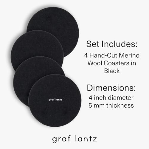 Graf Lantz - Bierfilzl Merino Wool Round Coasters Set of 4 - Black (4" Circles) - Absorbs 30% of Weight - German Wool - Heat Resistant, Sustainable, & Reusable - Home Decor & Coffee Table Decor - Image 4
