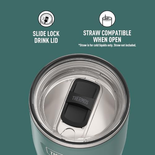 THERMOS Icon Series 24oz Stainless Steel Tumbler with Slide Lock Lid, Leakproof, Fits Cupholder, Dishwasher Safe, Griptec™ Non‑Slip Base, Keeps Drinks Hot 6 Hrs/Cold 22 Hrs, Spruce - Image 4