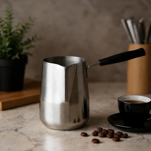 Stainless Steel Frothing Pitcher, 20.3 oz / 600 ml 304 Grade Milk Steaming Pitcher with Heat-Resistant Handle, Non Spill Spout, Milk and Coffee Warmer for Espresso, Latte Art - Image 5