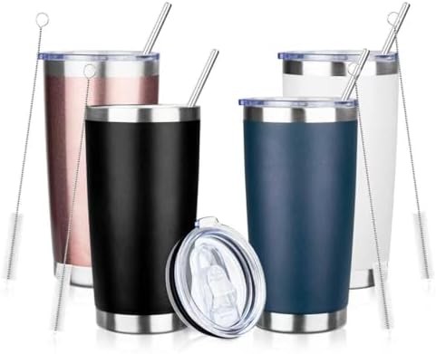 20oz Tumbler with Straw and Brush, Stainless Steel Vacuum Insulated tumbler, Double Wall Insulated Coffee Tumbler for Outdoor, Home, Travel,Office (Dark color,4pcs) by ATIKZHE