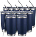 COMOOO 20oz/8Pack Double Wall Vacuum Insulated Coffee Travel Mug Stainless Steel Tumbler Bulk with Lid and Straw Durable Powder Coated Insulated Coffee Cup for Cold & Hot Drinks, Navy, 8 Pack by COMOOO