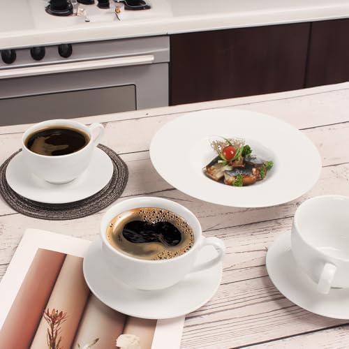 Coffee Mugs Set,Ceramic Tea Cup with saucer, Espresso Cups 8-piece, Stackable Cups, for Latte,Hot Tea,Cappuccino, Mocha, Cocoa, dishwasher, oven, microwave safe, Best gift, 12 Oz(350ML) - Image 6