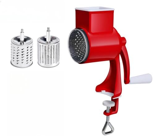 Manual Joystick Grinder, Hand-Operated Grain Mill for Dry and Oily Grains, Wheat, Corn, Coffee, Spices, Peanut Butter Maker, Stainless Steel Burr (Red. double blade) by Unknown