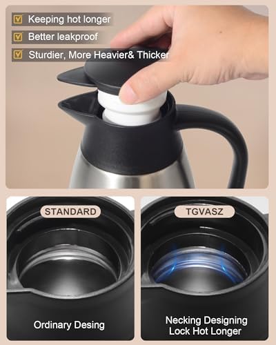 70Oz Thermal Coffee Carafe for keeping hot, 2 PCS Updated Carafe for hot liquid, Insulated Coffee Carafe Stainless Steel Thermal Pot for Coffee, Hot Water,Keep Hot 12 Hours (silver+silver) - Image 2