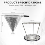 Pour Over Coffee Dripper–Stainless Steel Paperless Reusable Filter - Image 3