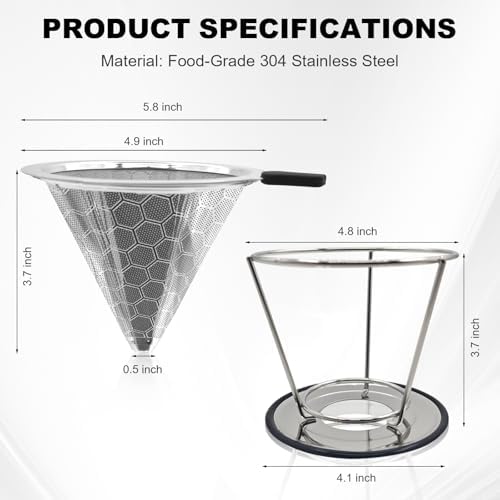 Pour Over Coffee Dripper–Stainless Steel Paperless Reusable Filter - Image 3