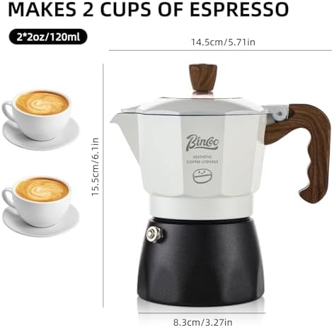 Bincoo Espresso Maker Stovetop - 2 Cup/120ML Small Stove Top Espresso Italian Coffee Maker, Camping Moka Pot (White-black) - Image 6