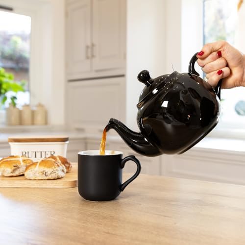 London Pottery Farmhouse 4 Cup Ceramic Teapot with Removable Infuser and Lid, Large Tea Pot with Stainless Steel Fine Mesh Strainer, 40.6 OZ / 1200ml Tea Pot for Loose Tea or Bags (Gloss Black) - Image 7