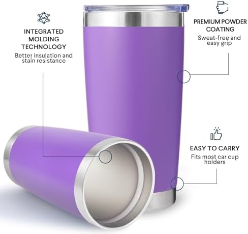Volhoply 20oz Stainless Steel Tumbler with Lid and Straw Bulk 4 Pack,Double Wall Insulated Travel Iced Coffee Mug Fits Cup Holder,Powder Coated Cups for Hot/Cold Drinks,Gifts for Women（Purple,4 Set） - Image 4