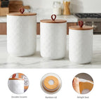 White Ceramic Canisters Set with Airtight Lids, 82/48/30 oz Coffee Canisters Sets for the Kitchen, Large Jars for Flour, Sugar, Pasta, Coffee, Cookies, Tea - Set of 3, Embossed Pattern - Image 6