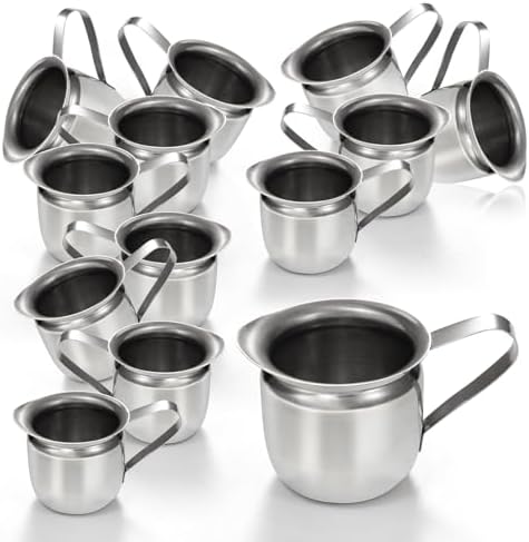 Fit Meal Prep [12 Pack] 3 oz Creamer Pitcher - Stainless Steel Bell Creamers, Mini Cup Container for Serving Milk, Coffee Cream, Salad Dressing, Maple Syrup, Espresso Machine for Restaurant, Cafes by FMPBRANDS