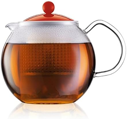 Bodum Assam Tea Press with Glass Handle and Coloured Plastic Lid, 1 L (34 oz) - Red by Bodum