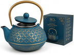 WD Lifestyle Cast Iron Teapot, 20 OZ (600 ml), Azure Blue Japanese Tea Kettle with Stainless Steel Infuser, Enameled Interior, Heavy Duty Cast Iron, Heat Retaining Loose Leaf Tea Pot by WDLifestyle
