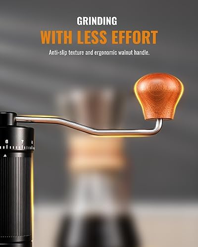 SHARDOR 918 Pro Manual Coffee Grinder Capacity 30g/1.06oz with Externally Numerical Adjustable Finely Setting Conical Burr - Aluminum Alloy Body, Double Bearing Positioning, Anti-slip Stripes - Image 5