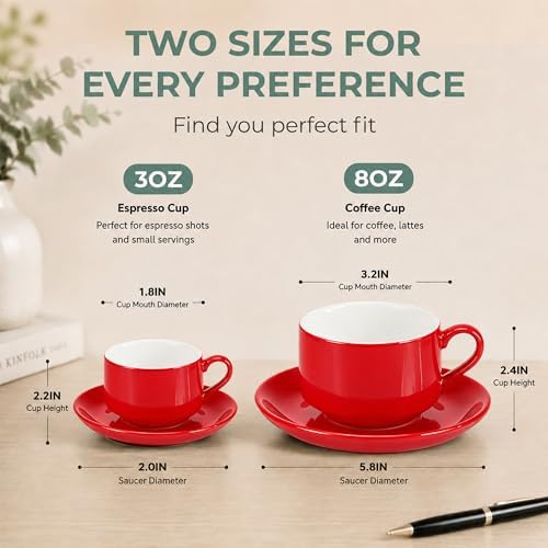 8 Ounce Cappuccino Cups Set of 4, Red - Image 3