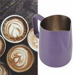 Milk Frother Cup,Coffee Jug,2pcs 450/600ML Stainless Steel Milk Jug Coffee Mug Slanting Mouth Pull Flower Cup Latte Art Tool(Purple,450ml) - Image 4