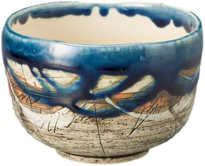 Hand-made Japanese Mino Ware Ceramic Matcha bowl Engraved with Lines Pattern 4.45 Inches Diameter Tea Cup for Tea Ceremony from Japan (Navy) by j-purehitomi