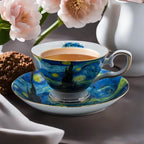 Floral Tea Cups Saucers Set of 2, Bone China 7 oz British Teacups Porcelain Coffee Cup for Rose Tea Cappuccino Espresso Latte (Starry Sky & Wheat Field) - Image 6