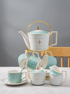 Serve of 4-Blue Teacup Set, with Teapot-Sugar Bowl-Creamer and Holder - Image 4