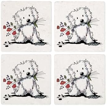 CafePress Coton De Tulear Gardener Tumbled Stone - Set of 4 Coasters Set of 4 w/holder - Image 4