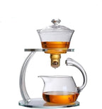 Glass Teapot Set Semi Automatic Drip Rotating with Infuser Chinese Heat-Resistant Lazy Kungfu Tea Set with 6pcs Teacups (Clear) - Image 2