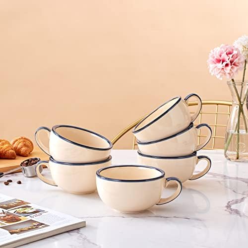 Coffeezone Set of 6 Cups Vintage Design 12 oz Professional Barista Ceramic Latte Art Cappuccino Cups Set (Beige * 6) - Image 2