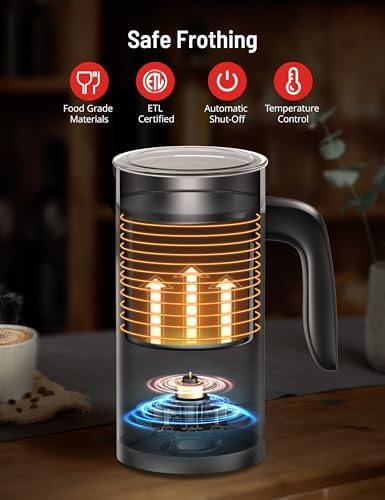 Milk Frother, Airyoyo 4-in-1 Milk Frother with Stand, Electric Milk Frother and Steamer Hot& Cold Foam Temperature Control, Auto Shut-Off Frother for Coffee Latte - Image 6