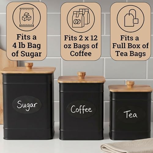 Kitchen Canisters for Countertop Set of 3 w/ Chalkboard Labels & Marker Pen - Image 3