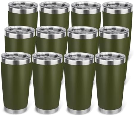 20oz Stainless Steel Tumbler Bulk with Lid, Travel Mug - Double Wall Vacuum Powder Coated Cup - Army Green, 12 Pack by Unknown