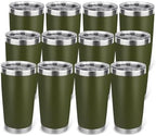 20oz Stainless Steel Tumbler Bulk with Lid, Travel Mug - Double Wall Vacuum Powder Coated Cup - Army Green, 12 Pack by Unknown