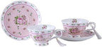 London Boutique Coffee Tea Cups and Saucers Set of 2 Vintage Flora Rose Lavender Porcelain Gift Box (Rose Pink 2pc Set) - Image 3