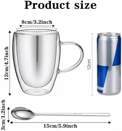 6 Pack Double Walled Glass Coffee Mugs with Handle - Image 2