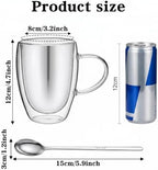 6 Pack Double Walled Glass Coffee Mugs with Handle - Image 2
