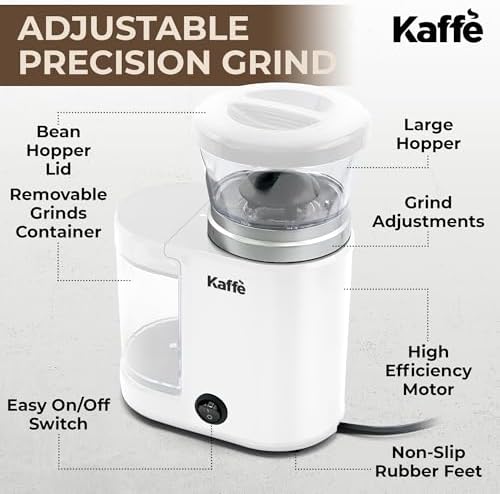 Kaffe Electric Coffee Burr Grinder - 5.5oz - White (Cleaning Brush Included) - Image 4
