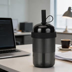 Reusable Clear Tritan Tumbler with Straw & Lid, 18oz Ribbed Portable Travel Cup, Iced Coffee Boba Cup for Office & Car, Multiple Colors (Smoky Black) - Image 2