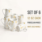 White Gold Marble Coffee Mugs Set of 6, 12 oz Porcelain - Image 2