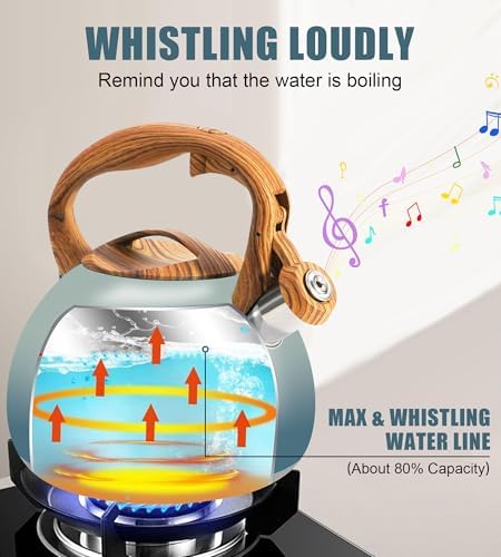 3.2Qt Stainless Steel Whistling Tea Kettle Stovetop, Grayish Blue - Image 3