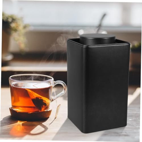 tin coffee container loose leaf tea storage tea coffee tins small jar with lid tea bag container tea storage tin coffee storage canister tea black tea can round Tinplate-Black||12.6x9.6x9.6cm - Image 2