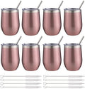 12 oz Insulated Wine Tumbler with Lid and Straw,Stainless Steel Stemless Wine Tumbler Glasses Double Wall Vacuum Wine Cups Tumbler Bulk for Champaign,Cocktail,Office(Rose Gold,8) by FristChoice