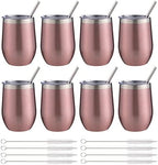 12 oz Insulated Wine Tumbler with Lid and Straw,Stainless Steel Stemless Wine Tumbler Glasses Double Wall Vacuum Wine Cups Tumbler Bulk for Champaign,Cocktail,Office(Rose Gold,8) by FristChoice