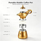 Aladdin Espresso and Coffee Maker, Moka Pot, Stovetop Espresso Maker, Portable Aladdin Coffee Pot, Aluminium Moka Pot 3 Cups (5 Oz - 150 Ml) Golden - Image 2