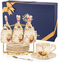 YOLIFE Tea Cups and Saucers Set of 6, 8 OZ Pink Rose(with Gift Box) by YOLIFE