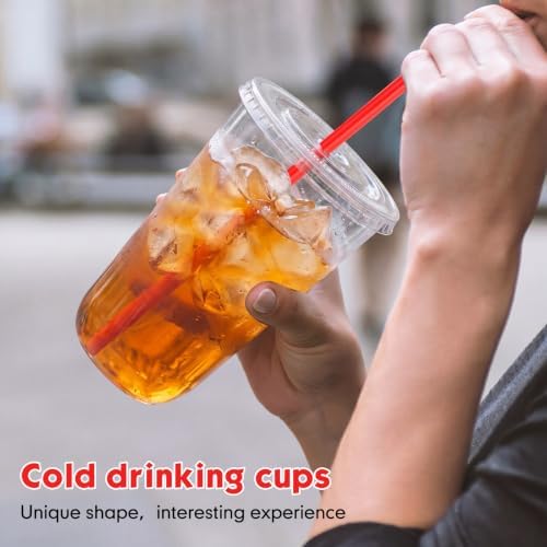 Ziliny 50 Sets 18 oz Clear Plastic Cups with Red Heart Straws and Lids - Image 6